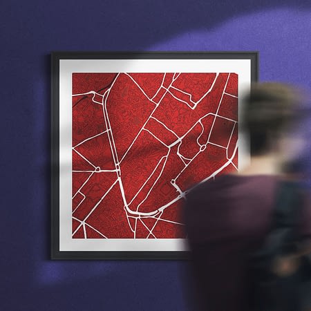 Brussels, red wine, square, framed wall art print