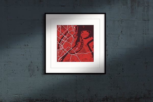 Copenhagen, Square Framed Print "Red Wine" City Map 1